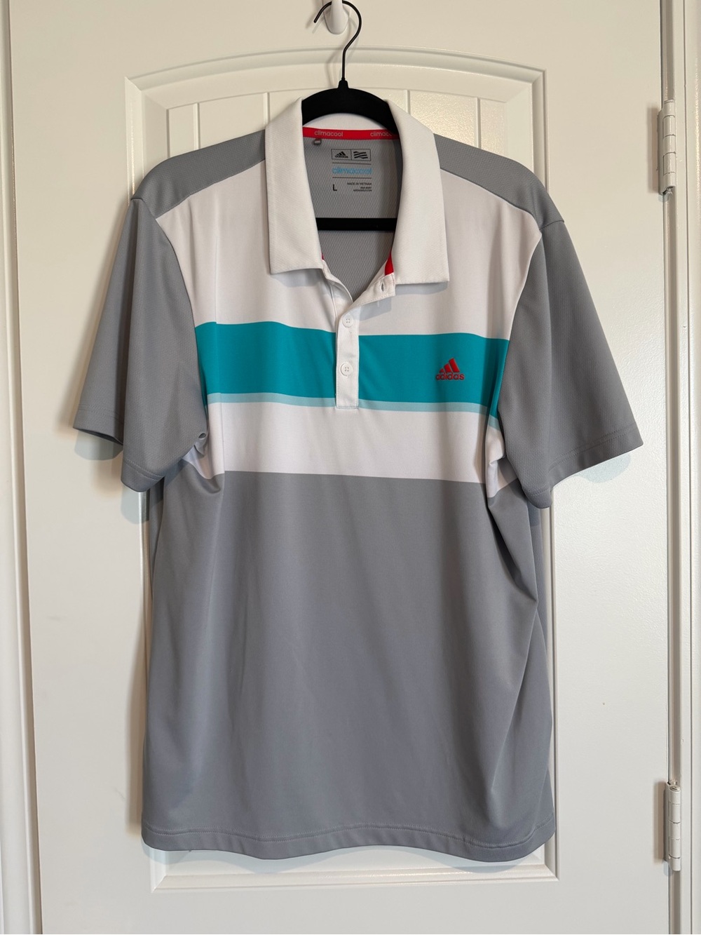 adidas Men’s Gray, White & Teal Striped Golf Polo